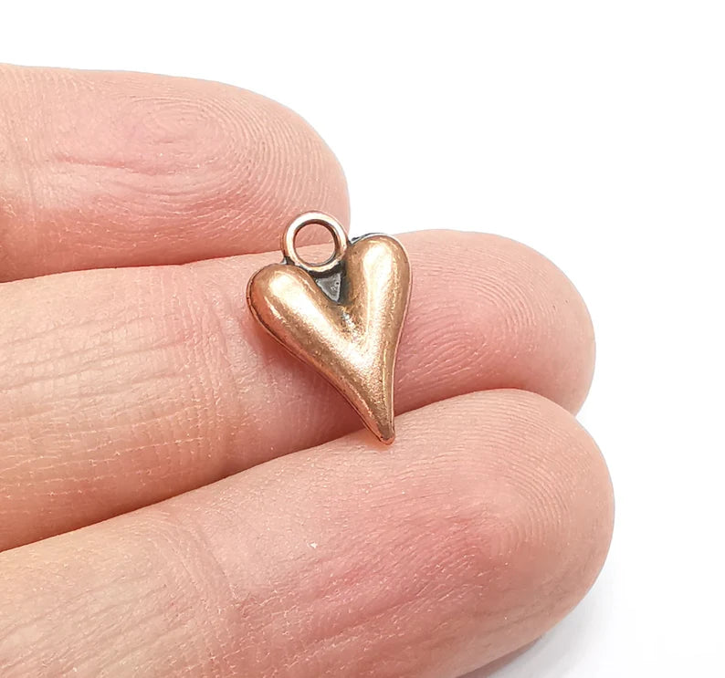 5 Heart Charm (Double Sided) Antique Copper Plated Charm (16x11mm) G29493