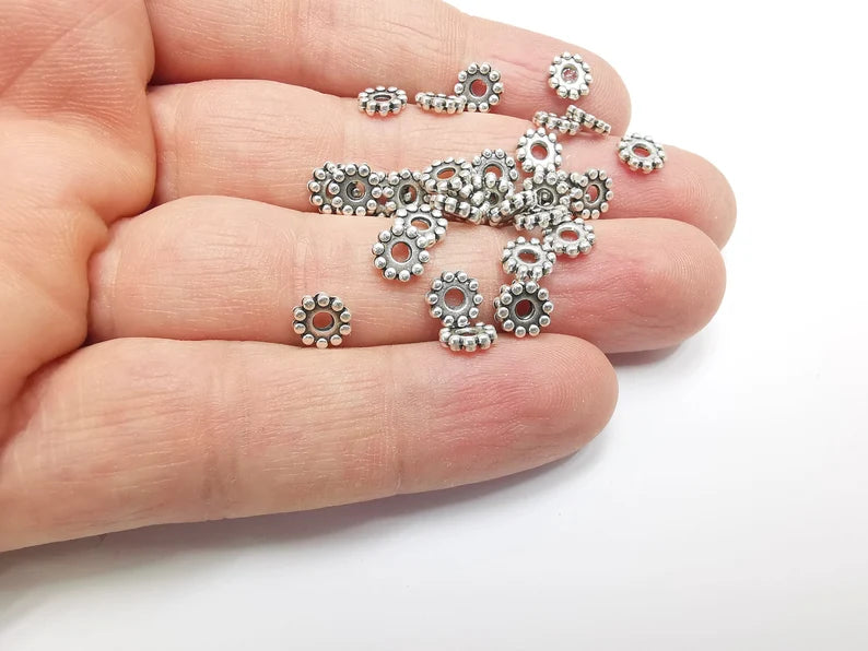 20 Rondelle Beads Antique Silver Plated Metal Beads (6mm) G29499