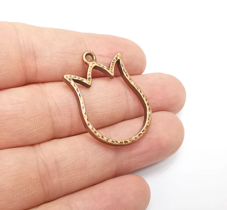 2 Tulip Flower Charms Antique Copper Plated Charms (34x24mm) G29283