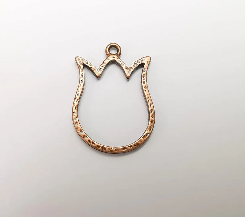 2 Tulip Flower Charms Antique Copper Plated Charms (34x24mm) G29283