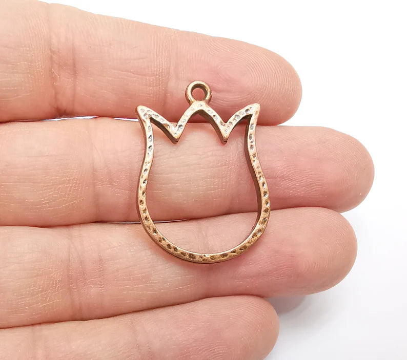 2 Tulip Flower Charms Antique Copper Plated Charms (34x24mm) G29283