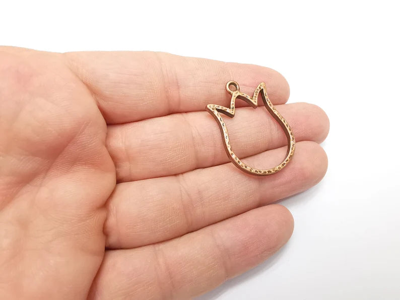 2 Tulip Flower Charms Antique Copper Plated Charms (34x24mm) G29283