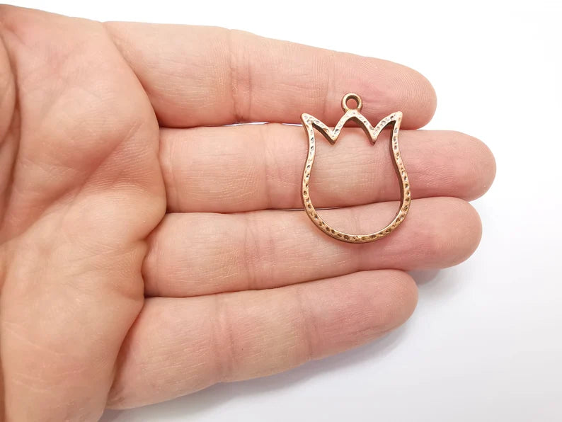 2 Tulip Flower Charms Antique Copper Plated Charms (34x24mm) G29283