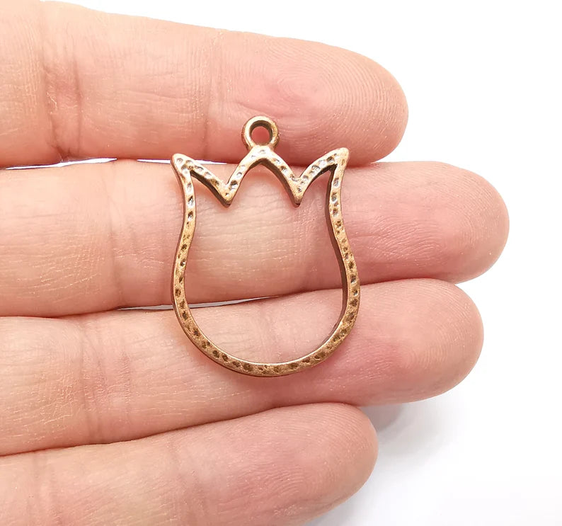 2 Tulip Flower Charms Antique Copper Plated Charms (34x24mm) G29283