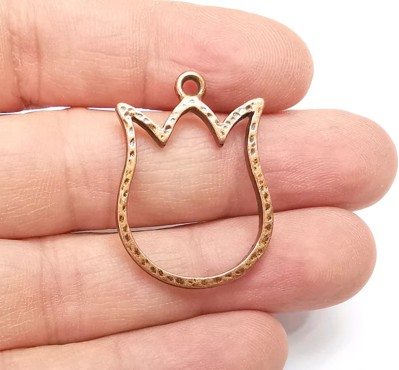 2 Tulip Flower Charms Antique Copper Plated Charms (34x24mm) G29283