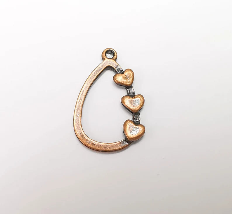 2 Hearts Charm Teardrop Heart Charms Antique Copper Plated Hammered Charms (30x19mm) G29286
