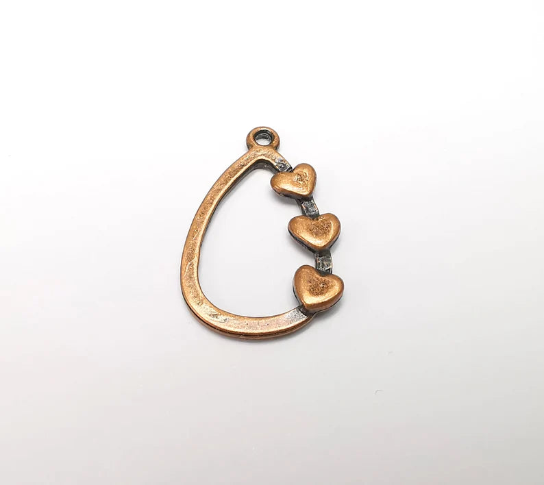 2 Hearts Charm Teardrop Heart Charms Antique Copper Plated Hammered Charms (30x19mm) G29286