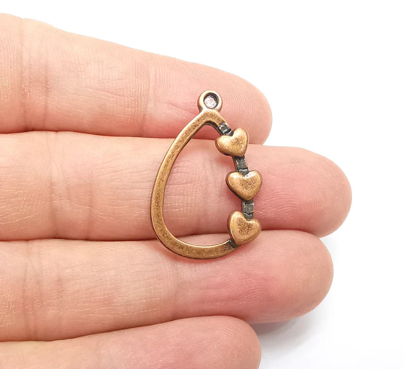 2 Hearts Charm Teardrop Heart Charms Antique Copper Plated Hammered Charms (30x19mm) G29286