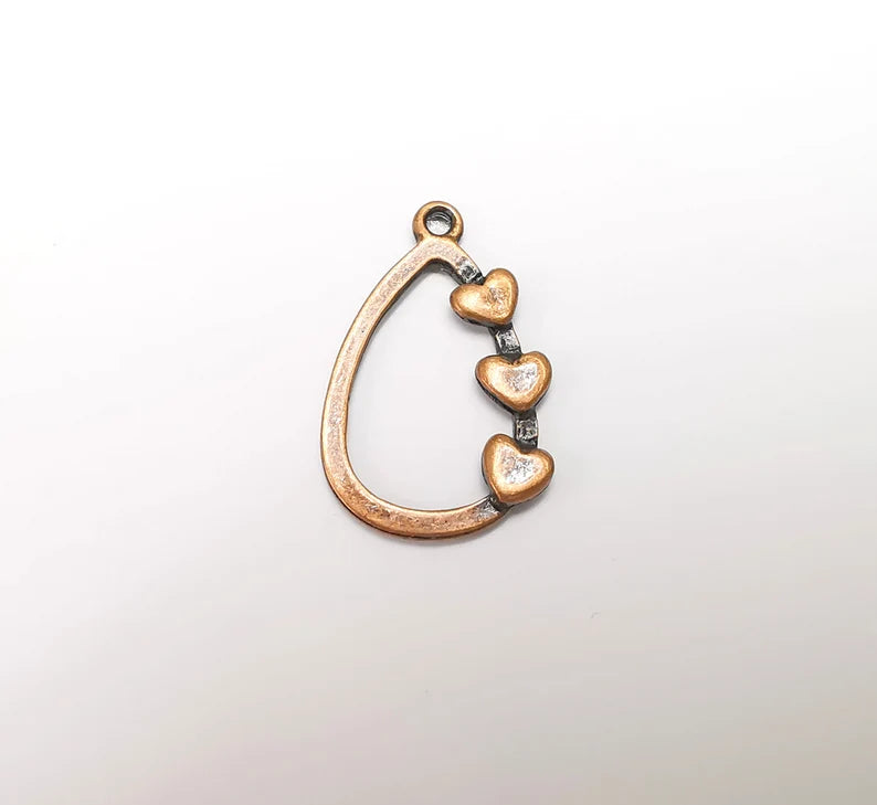 2 Hearts Charm Teardrop Heart Charms Antique Copper Plated Hammered Charms (30x19mm) G29286