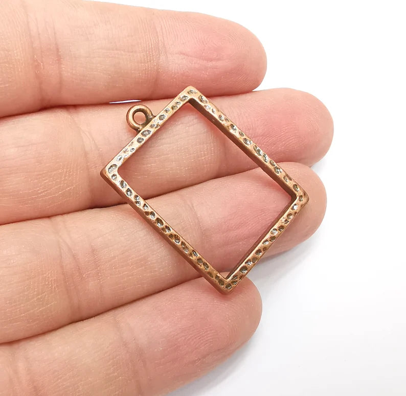 2 Rectangle Charm Antique Copper Plated Hammered Geometric Charms (35x24mm) G29288