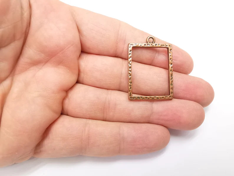 2 Rectangle Charm Antique Copper Plated Hammered Geometric Charms (35x24mm) G29288