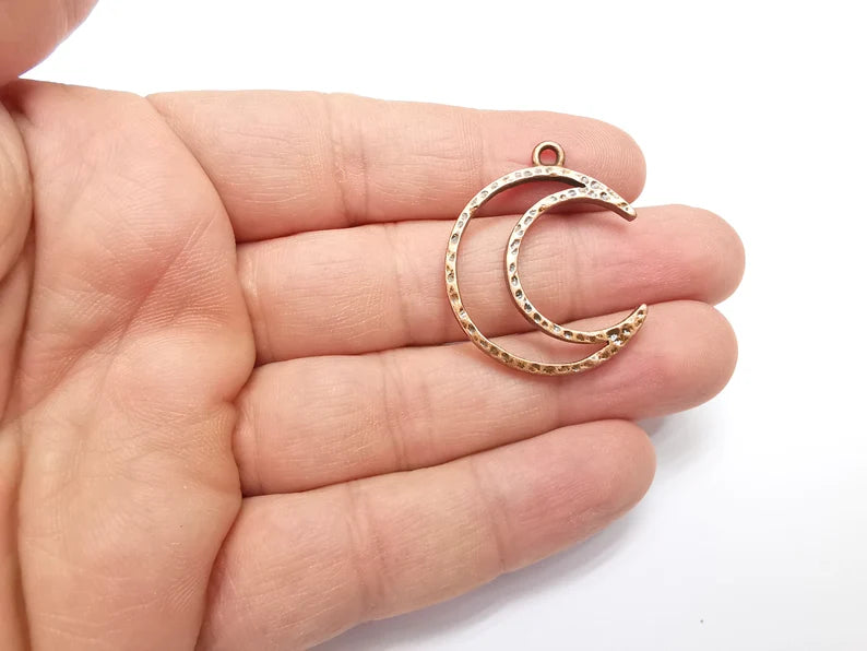 2 Moon Charms Antique Copper Plated Crescent Charms (35x29mm) G29289