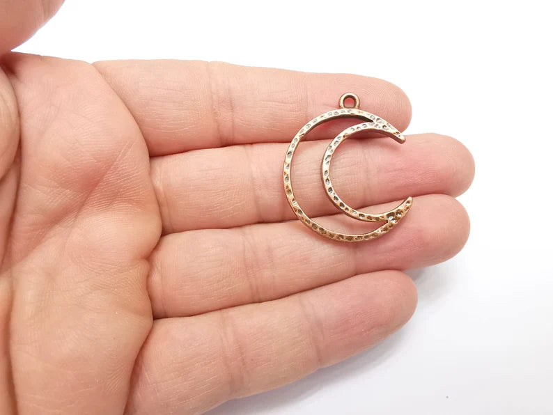 2 Moon Charms Antique Copper Plated Crescent Charms (35x29mm) G29289