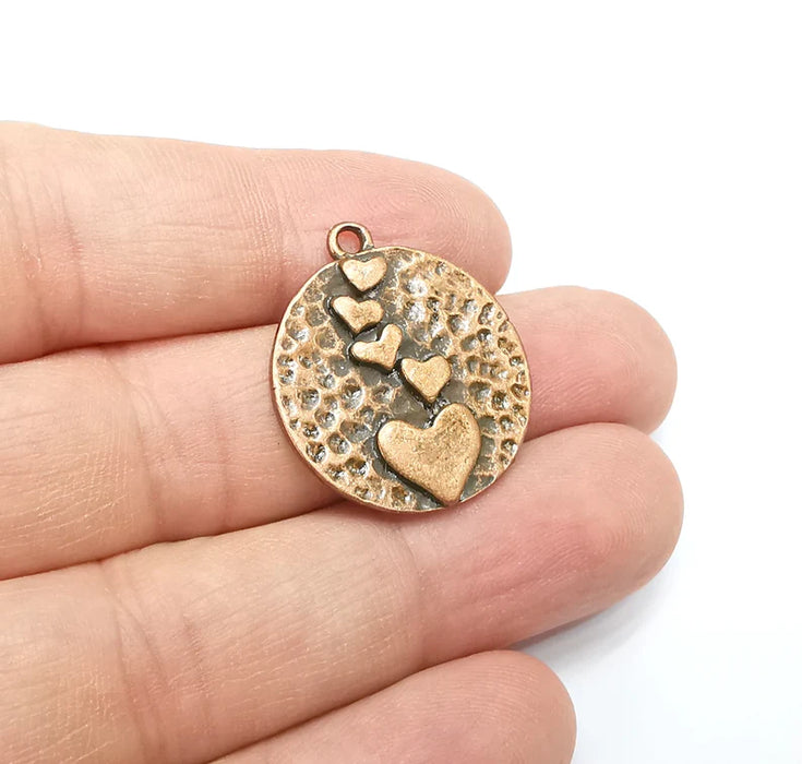 Hearts Charms Antique Copper Plated Hammered Charms (28x25mm) G29292