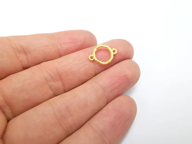 5 Hammered Circle Connector Charms Gold Plated Charm (16x11mm) G29610
