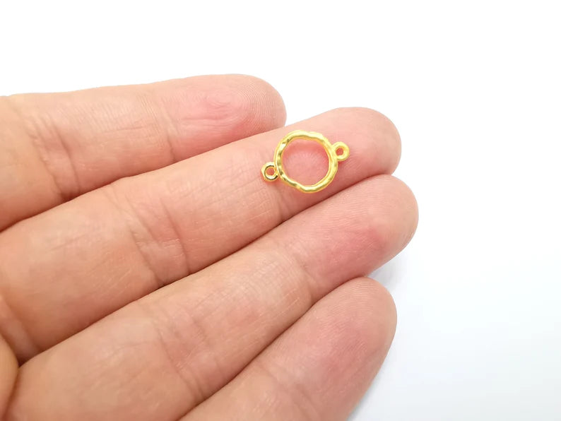 5 Hammered Circle Connector Charms Gold Plated Charm (16x11mm) G29610