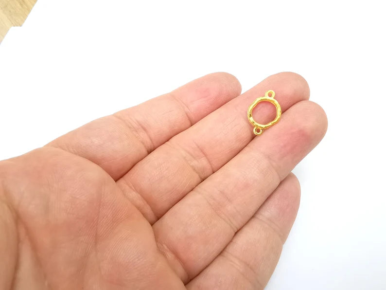 5 Hammered Circle Connector Charms Gold Plated Charm (16x11mm) G29610