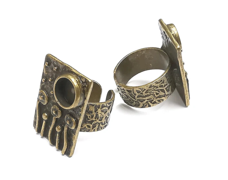 Flower Ring Blank Settings, Mushrooms Cabochon Mounting, Adjustable Resin Ring Base Bezel, Antique Bronze Inlay Mosaic Bezel (8mm) G29611
