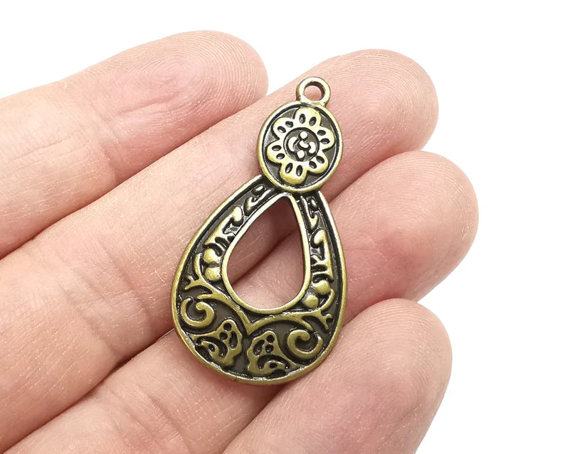 2 Ethnic Drop Charms Pendant, Antique Bronze Plated (39x21mm) G29612