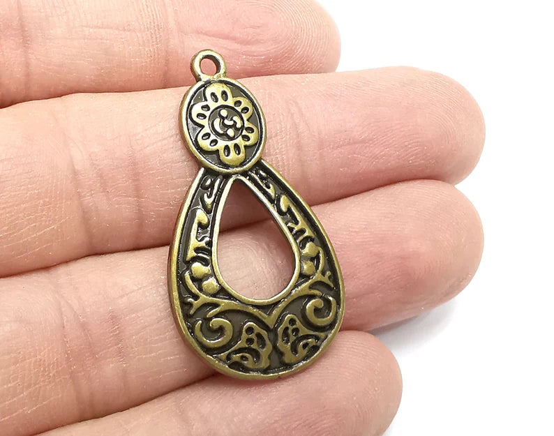 2 Ethnic Drop Charms Pendant, Antique Bronze Plated (39x21mm) G29612