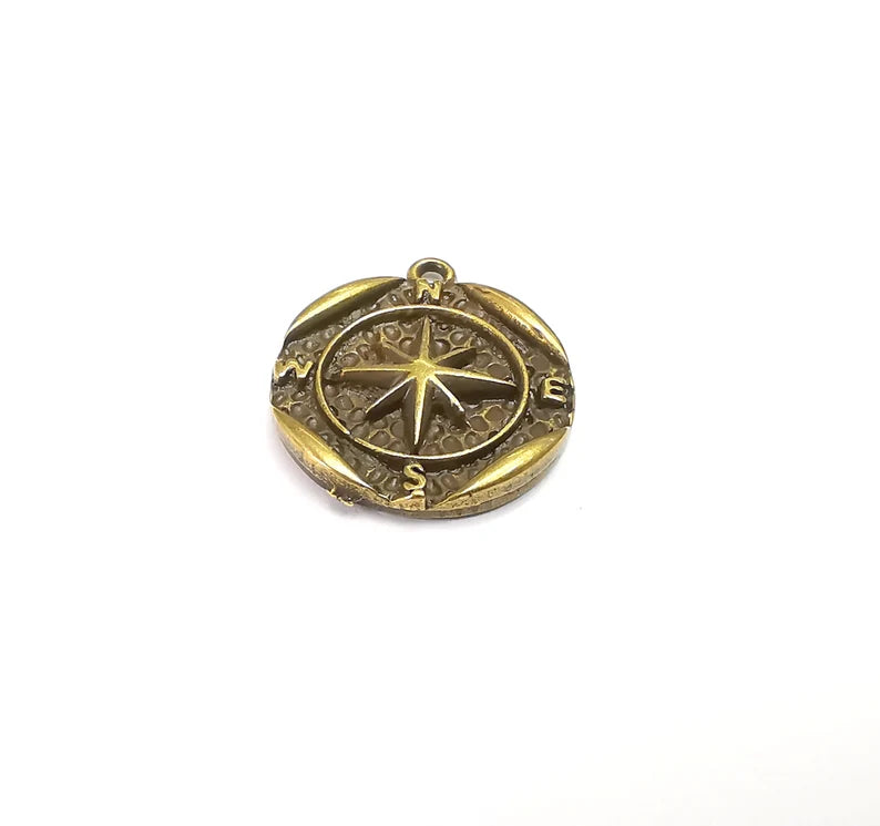 5 Bronze Compass Charms, Antique Bronze Plated (21x18mm) G29617