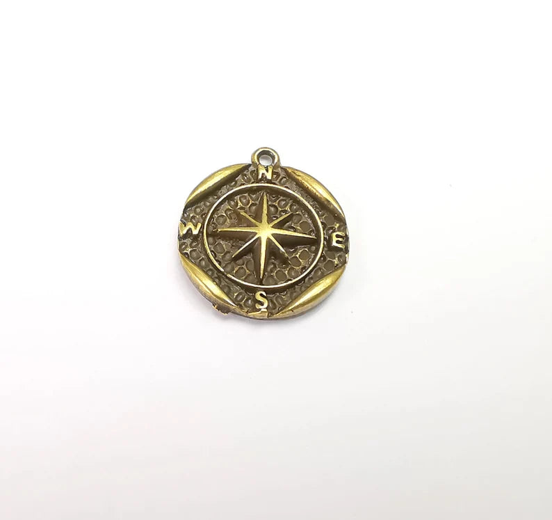 5 Bronze Compass Charms, Antique Bronze Plated (21x18mm) G29617