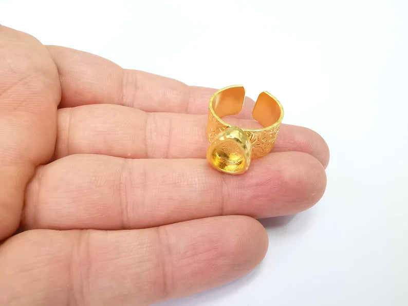 Gold Ring Base Blank Setting Cabochon Base inlay Ring Backs Mounting Adjustable Ring Base Bezel (10x8mm blank ) Gold Plated Metal G29618