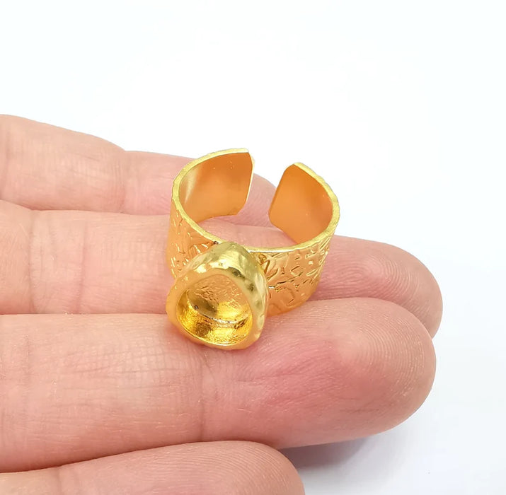 Gold Ring Base Blank Setting Cabochon Base inlay Ring Backs Mounting Adjustable Ring Base Bezel (10x8mm blank ) Gold Plated Metal G29618
