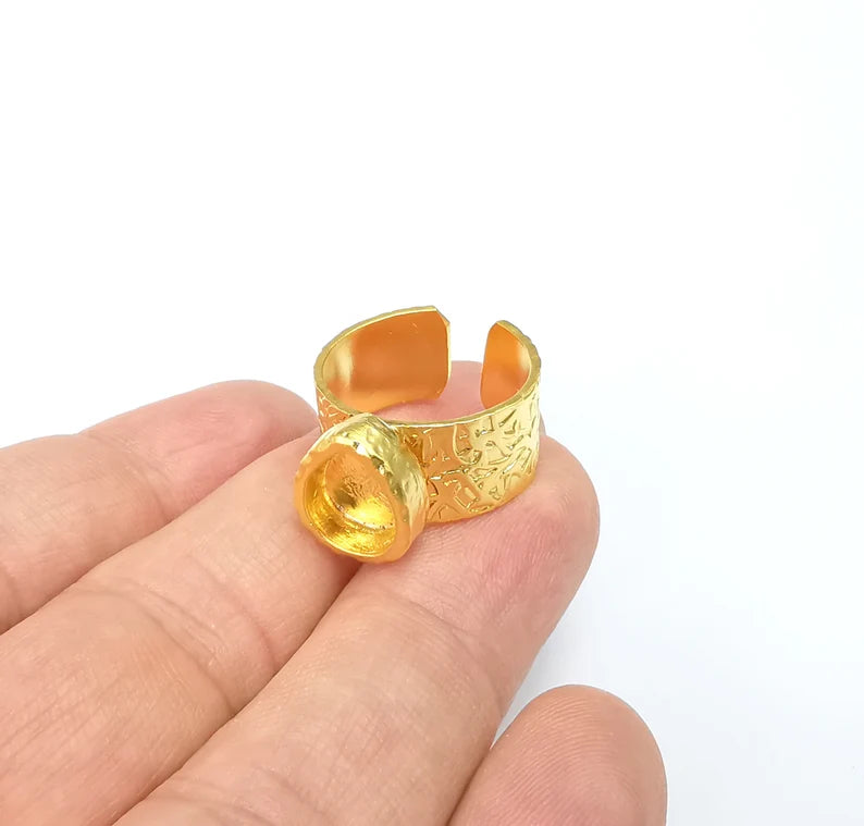 Gold Ring Base Blank Setting Cabochon Base inlay Ring Backs Mounting Adjustable Ring Base Bezel (10x8mm blank ) Gold Plated Metal G29618