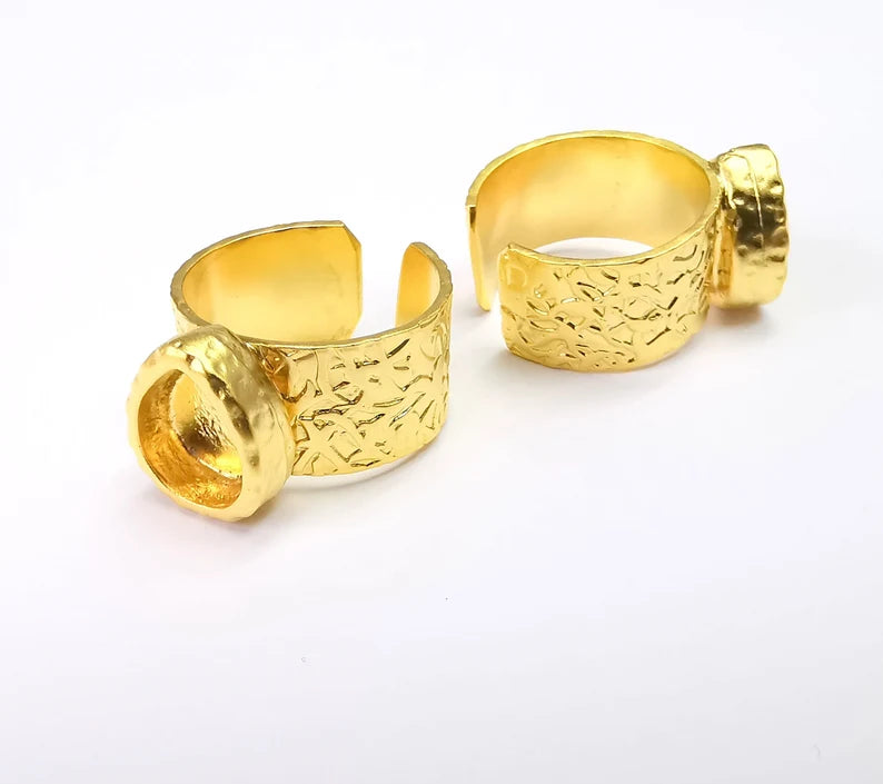 Gold Ring Base Blank Setting Cabochon Base inlay Ring Backs Mounting Adjustable Ring Base Bezel (10x8mm blank ) Gold Plated Metal G29618