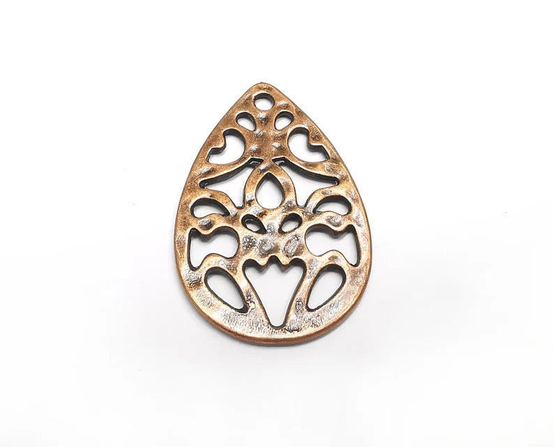 Drop Filigree Charms Pendant Antique Copper Plated Charm (50x33mm) G29620