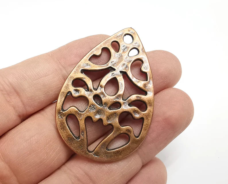 Drop Filigree Charms Pendant Antique Copper Plated Charm (50x33mm) G29620
