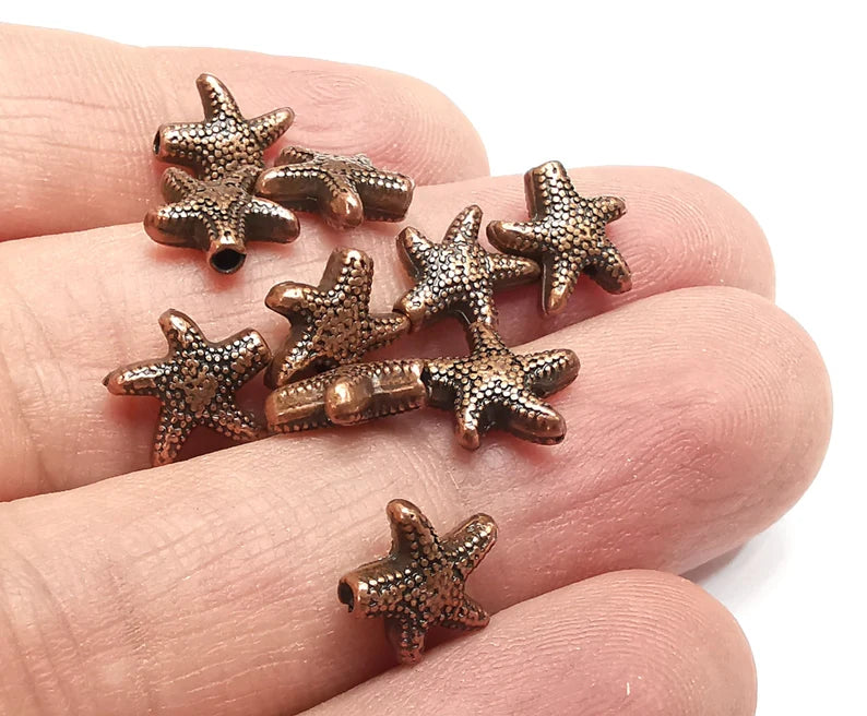 10 Starfish Beads Antique Copper Plated Beads (10mm) G29622