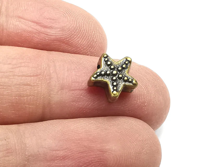 5 Starfish Beads Antique Bronze Plated Beads (10mm) G29624