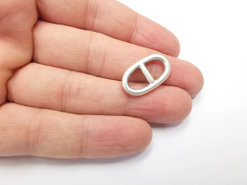 5 Two Hole Connector Antique Silver Plated Oval Findings (23x13mm) G29401