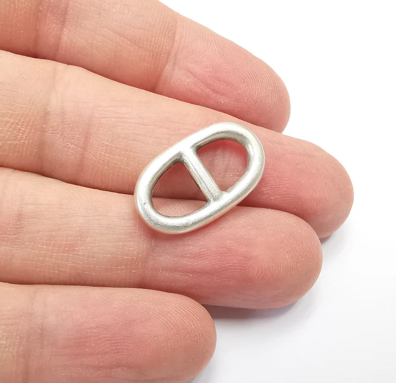 5 Two Hole Connector Antique Silver Plated Oval Findings (23x13mm) G29401