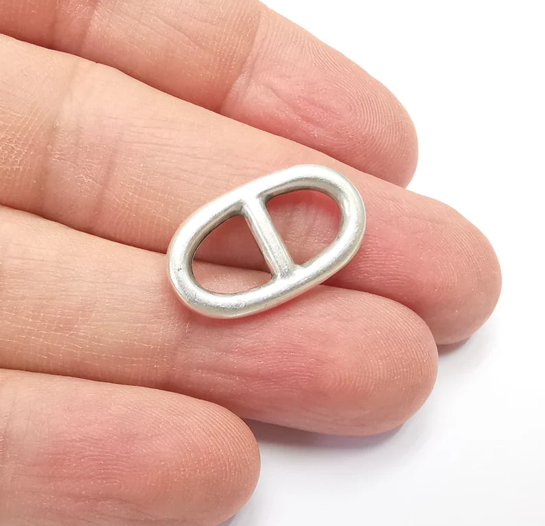 5 Two Hole Connector Antique Silver Plated Oval Findings (23x13mm) G29401