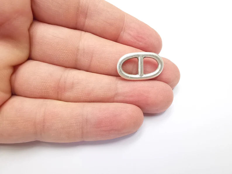 5 Two Hole Connector Antique Silver Plated Oval Findings (23x13mm) G29401