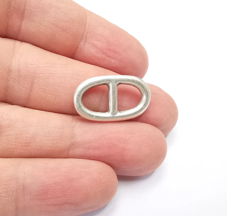 5 Two Hole Connector Antique Silver Plated Oval Findings (23x13mm) G29401