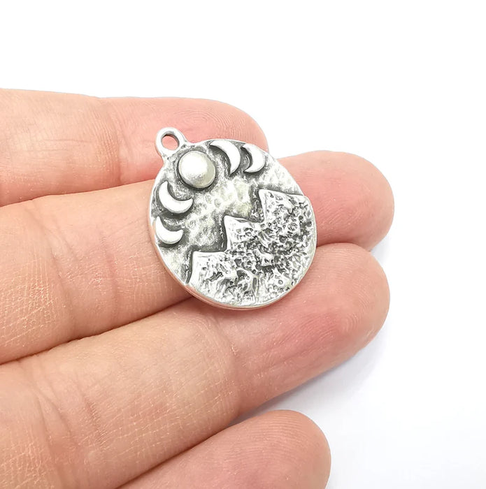 Mountain and Moon Charms The phases of the Moon Charms Pendant Antique Silver Plated Charms (28x24mm) G29402