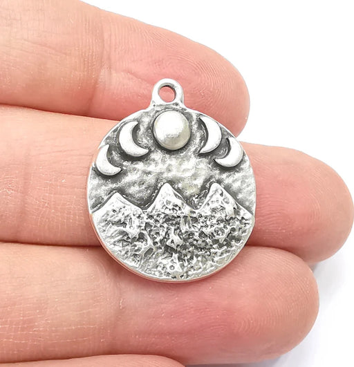 Mountain and Moon Charms The phases of the Moon Charms Pendant Antique Silver Plated Charms (28x24mm) G29402