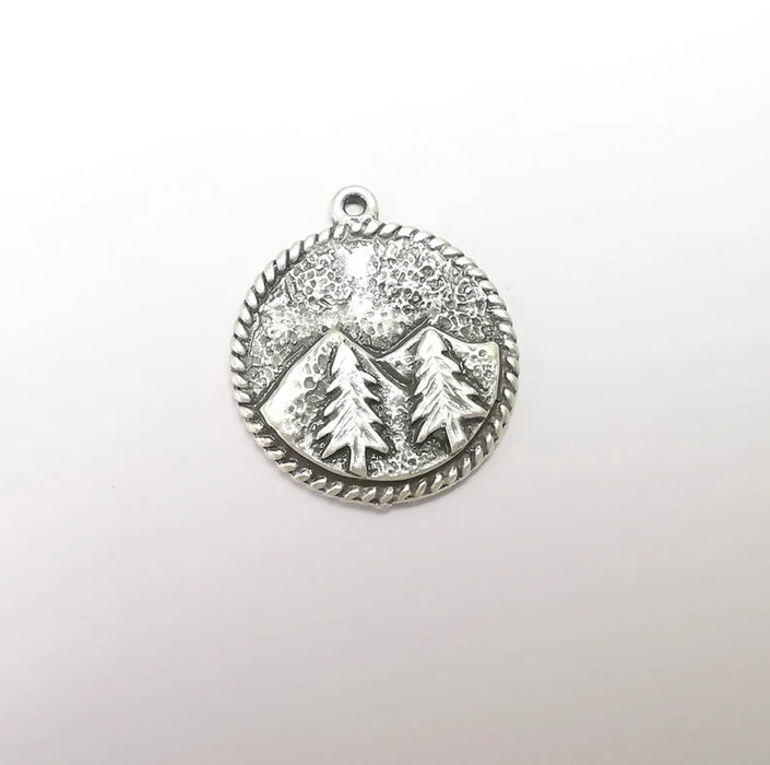 Mountain Tree Landscape Charms Pendant Antique Silver Plated Charms (30x26mm) G29405