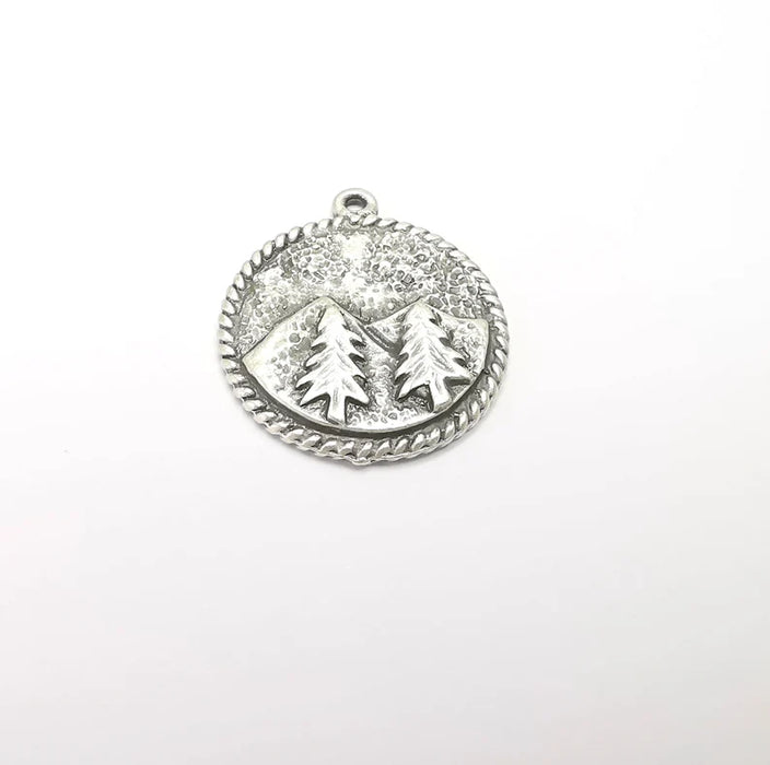 Mountain Tree Landscape Charms Pendant Antique Silver Plated Charms (30x26mm) G29405