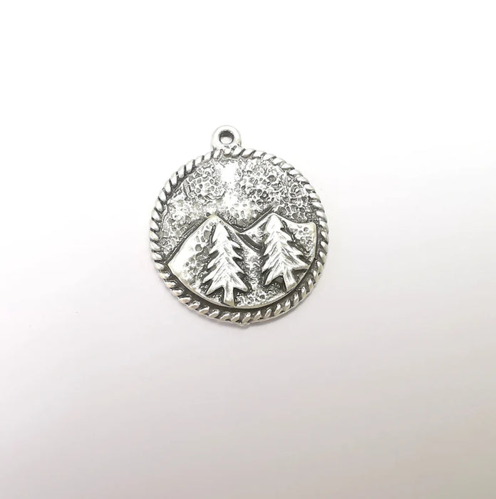 Mountain Tree Landscape Charms Pendant Antique Silver Plated Charms (30x26mm) G29405