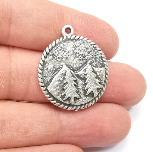 Mountain Tree Landscape Charms Pendant Antique Silver Plated Charms (30x26mm) G29405