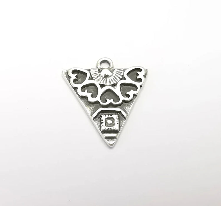 2 Unique Triangle Silver Charms, Antique Silver Plated (25x22mm) G29406