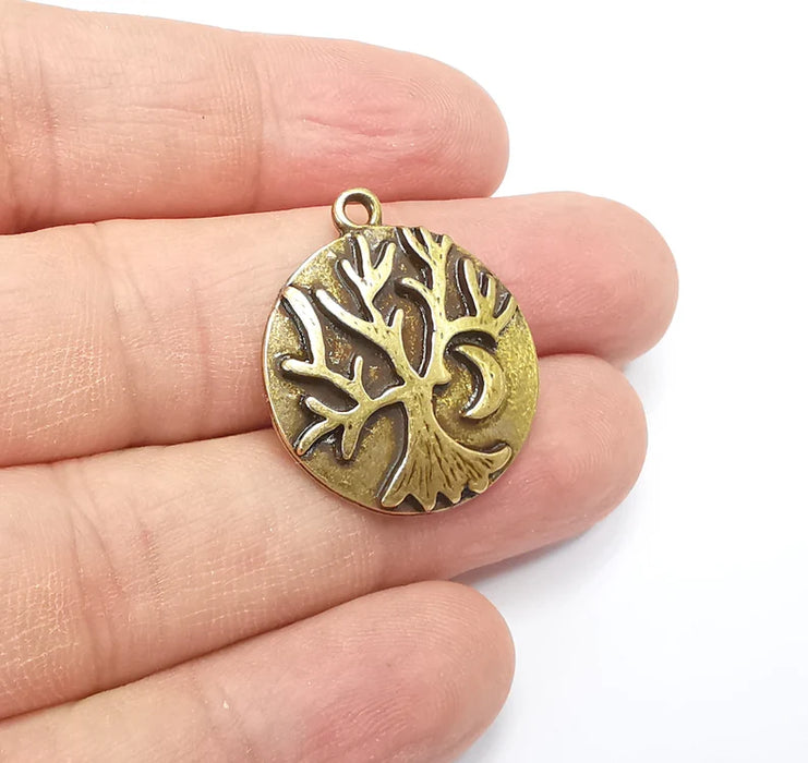 Tree and Crescent Charms Pendant Antique Bronze Plated Charms (28x25mm) G29407