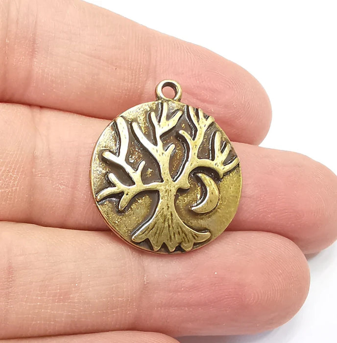 Tree and Crescent Charms Pendant Antique Bronze Plated Charms (28x25mm) G29407