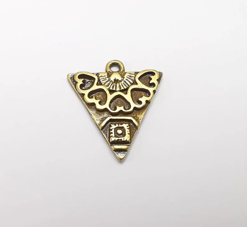 2 Unique Triangle Bronze Charms, Antique Bronze Plated (25x22mm) G29408