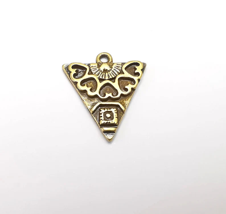 2 Unique Triangle Bronze Charms, Antique Bronze Plated (25x22mm) G29408